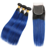 10A Grade Brazilian Blue Straight BUNDLES with CLOSURES & FRONTALS #1B
