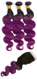 Body Wave 10A Grade Purples #1B/ purple 3/4 BUNDLES with CLOSURES & FR