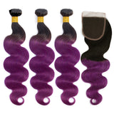 Body Wave 10A Grade Purples #1B/ purple 3/4 BUNDLES with CLOSURES & FR