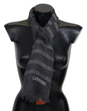 Gray Striped Wool Unisex Neck Wrap Fringes Scarf