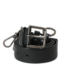 Black Calf Leather Silver Metal Buckle Belt