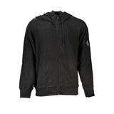 Black Cotton Men Sweater with Hood and Pockets