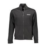 Black Cotton Men Sweater with Central Pockets and Zip