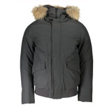 Gray Cotton Men Jacket with Hood and Removable Fur