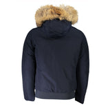 Blue Cotton Men's Jacket with Removable Hood