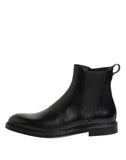 Black Chelsea Leather Mid Calf Boots Shoes