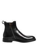 Black Chelsea Leather Mid Calf Boots Shoes