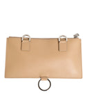 Beige Calfskin Leather Large Crossbody Card Holder Wallet