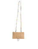 Beige Calfskin Leather Large Crossbody Card Holder Wallet
