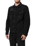 Black Cotton Denim Stretch Button Up Jacket