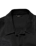 Black Cotton Denim Stretch Button Up Jacket