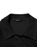 Black Cotton Denim Stretch Button Up Jacket