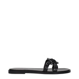 Black Leather Slippers Sandals