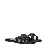 Black Leather Slippers Sandals