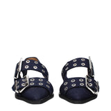 Blue Fabric Flat Sandals