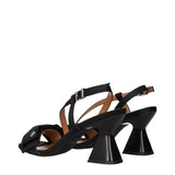 Black Fabric Stiletto Heels Sandals