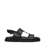 Black Leather Flat Sandals