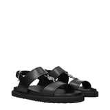 Black Leather Flat Sandals