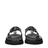Black Leather Flat Sandals