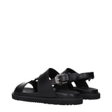 Black Leather Flat Sandals