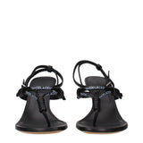 Black Leather Flip-Flop Sandals