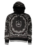 Black Bandana Print Crown Logo Cotton Hoodie Sweater