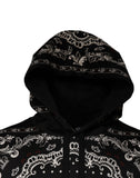 Black Bandana Print Crown Logo Cotton Hoodie Sweater