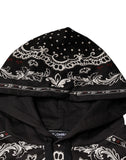 Black Bandana Print Crown Logo Cotton Hoodie Sweater