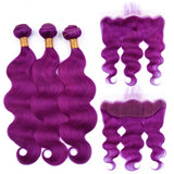 Body Wave 10A Grade Purples #1B/ purple 3/4 BUNDLES with CLOSURES & FR