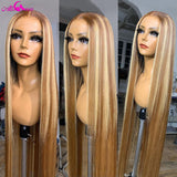 13x6 Highlights Straight Lace Frontal Human Hair Wigs 30 Inch Lace Front Wig Pre Plucked Honey Blonde 5x5 Closure Human Hair Wig