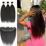 8A Brazilian Hair Weave Bundles With Frontal  Sheer Kinky Straight Human Hair Bundles With 13x4 Lace Frontal