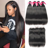 30 32 Bundles With Frontal Straight With Bundles With 13x4 Lace Frontal Brazilia Human Hair Weaves With Closure Hair Extension