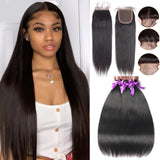 30 32 Bundles With Frontal Straight With Bundles With 13x4 Lace Frontal Brazilia Human Hair Weaves With Closure Hair Extension